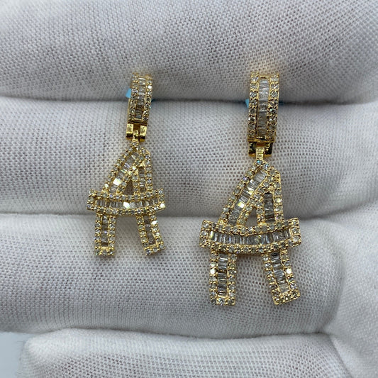 14K A Diamond Baguette Initial Pendant