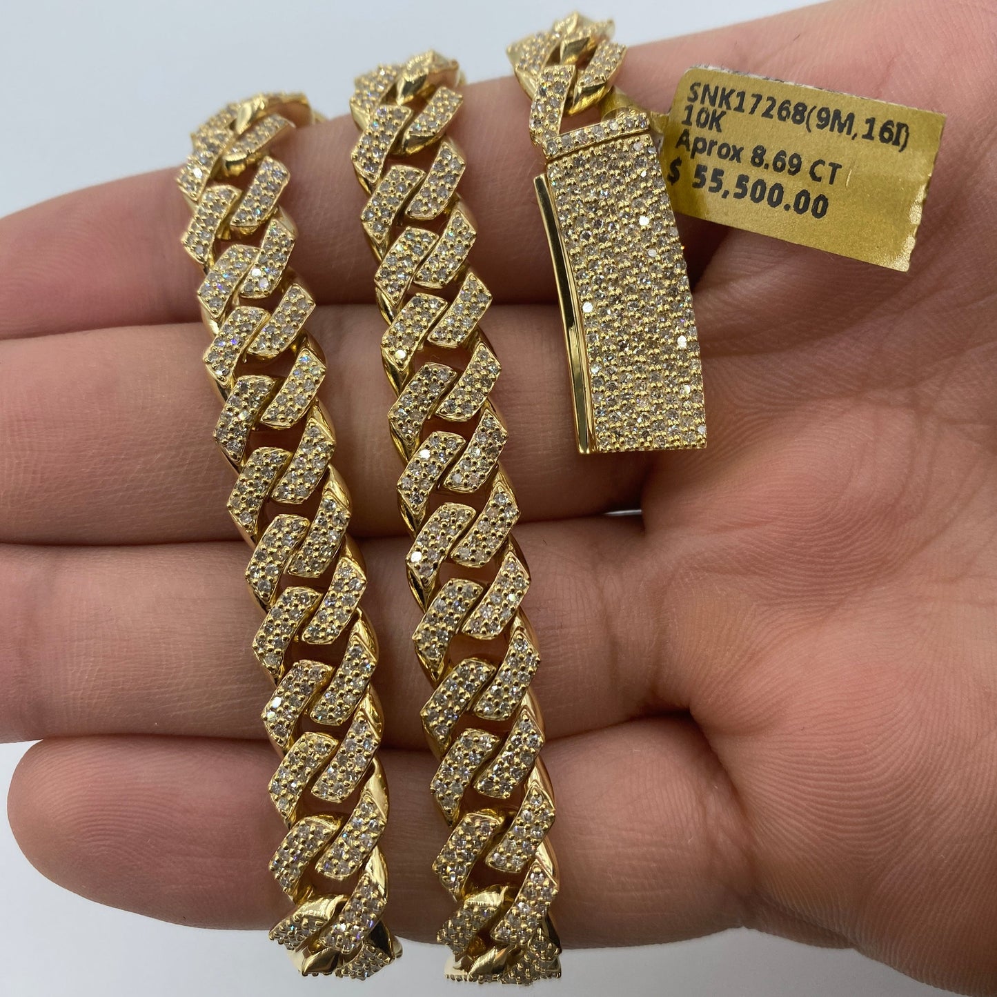 10K 9MM Cuban Link Diamond Chain 16"
