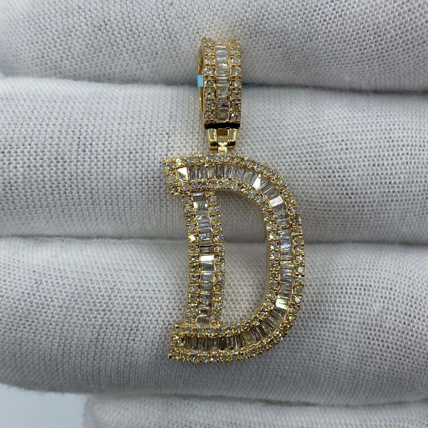 14K D Diamond Baguette Initial Pendant