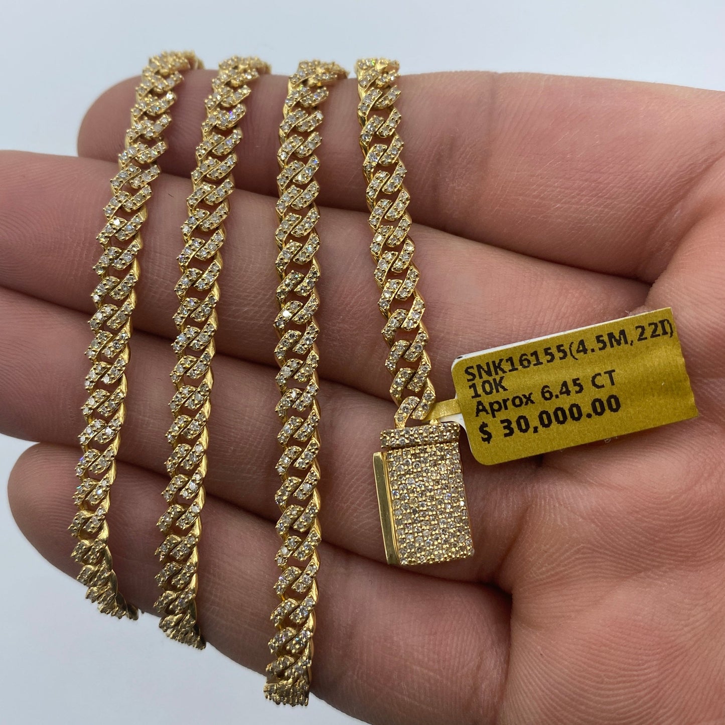 10K 4.5MM Cuban Link Diamond Chain 22"