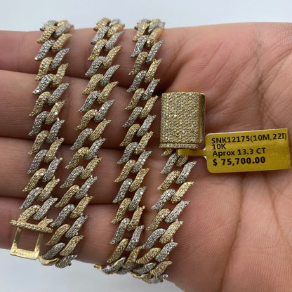 10K 10MM Thorn Cuban Link Diamond Chain 22"