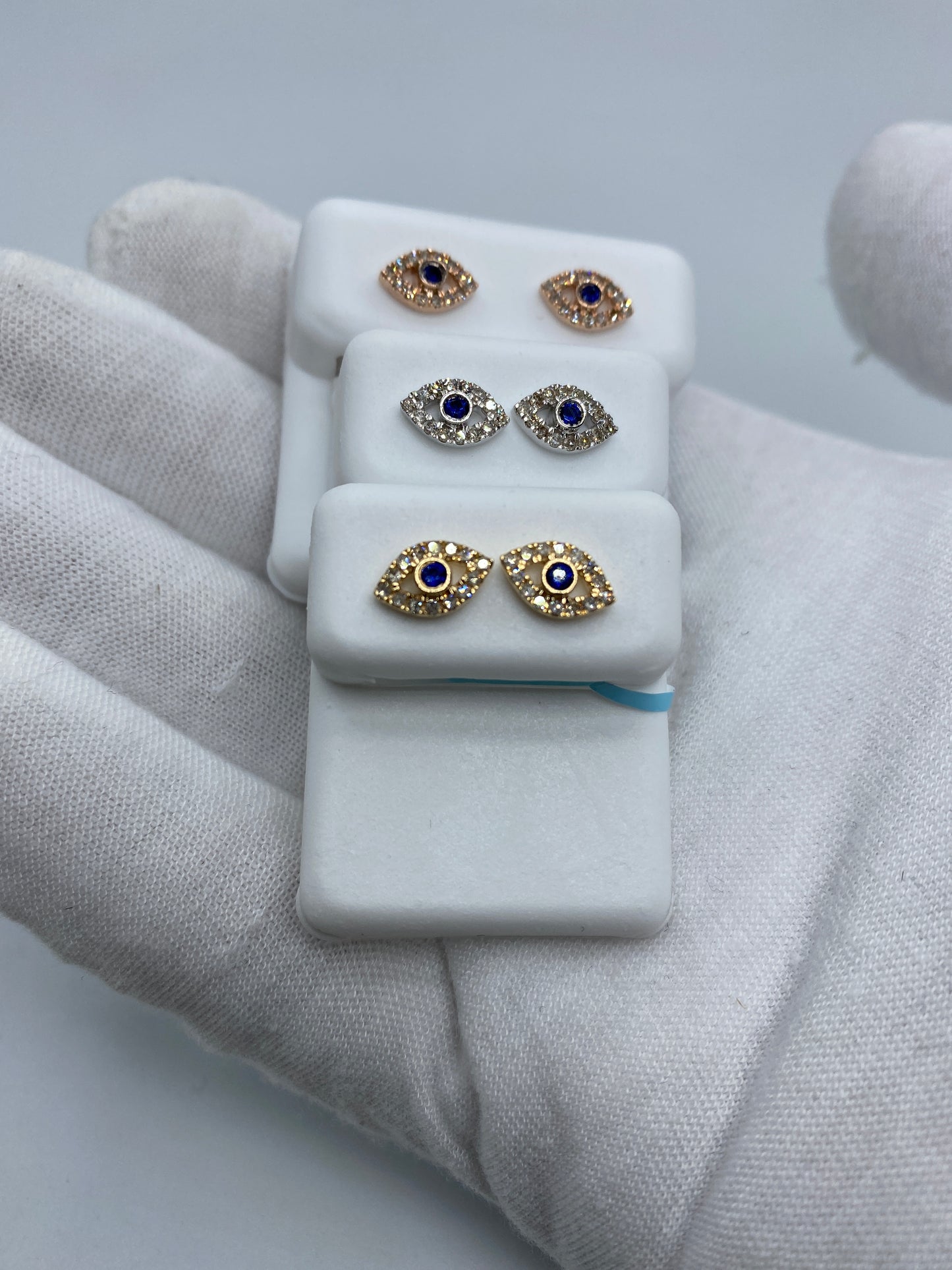 Blue Center Stone Eye Earrings