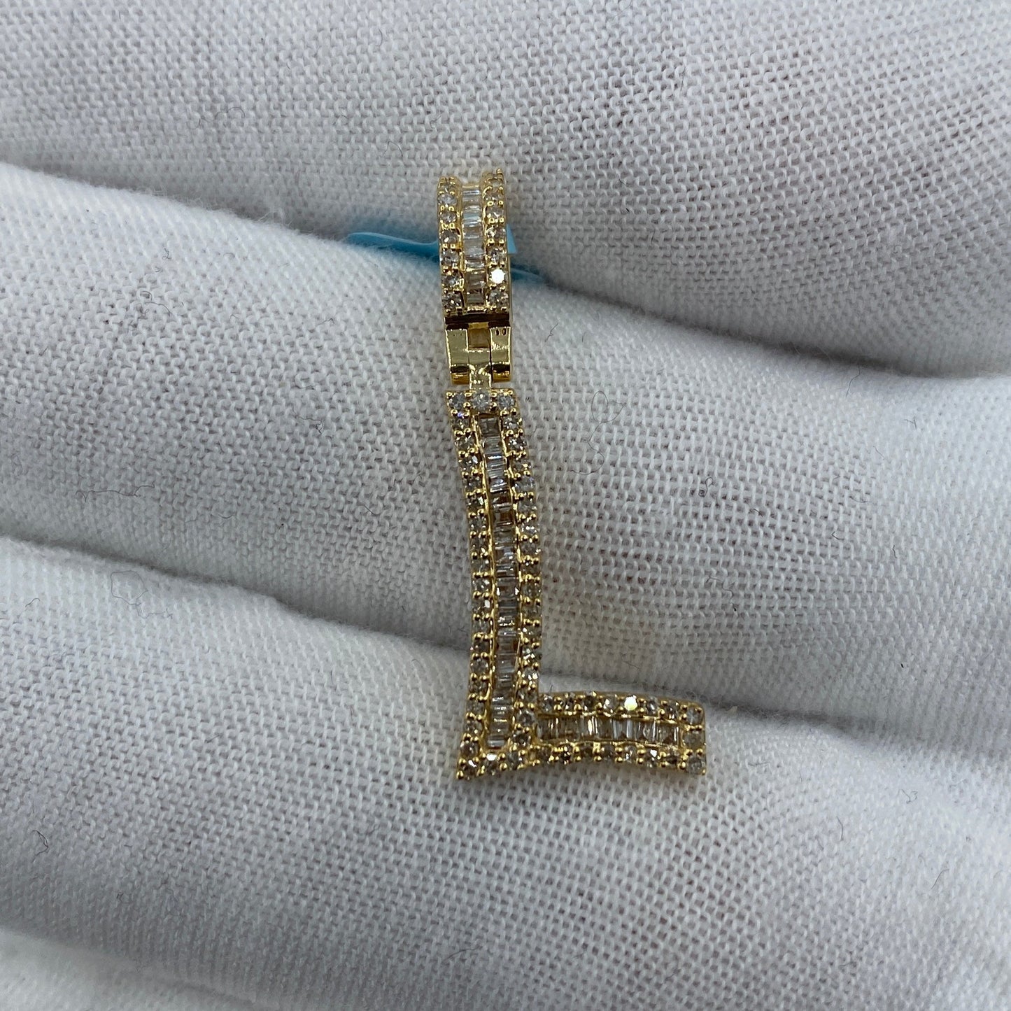 14K L Diamond Baguette Initial Pendant