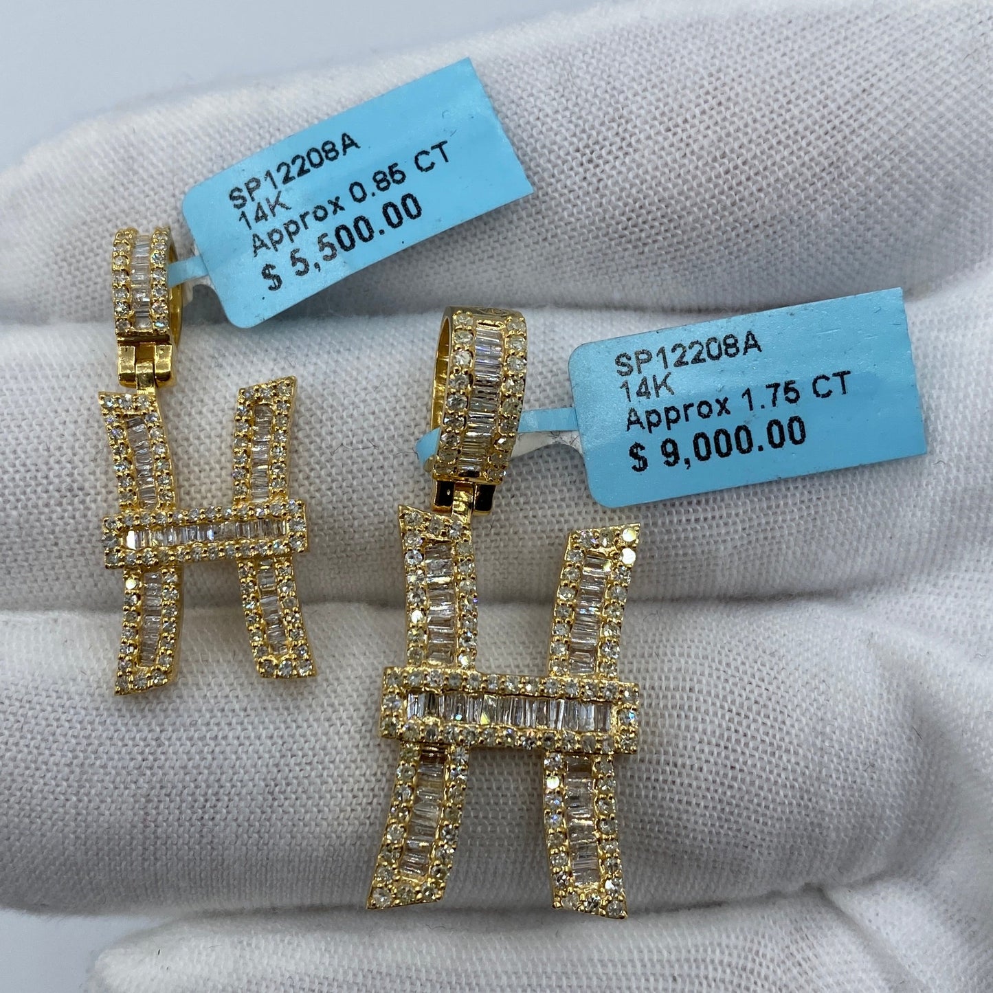 14K H Diamond Baguette Initial Pendant