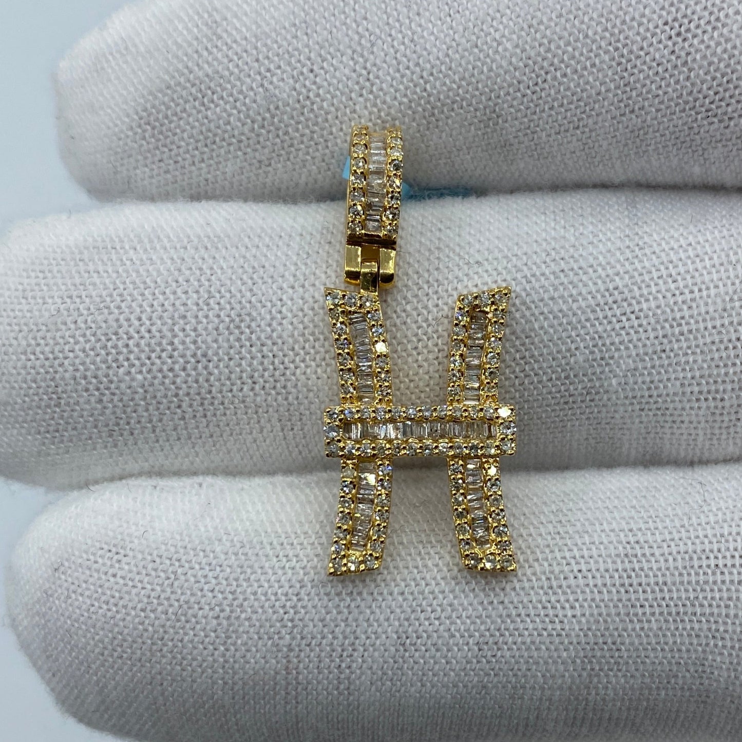14K H Diamond Baguette Initial Pendant