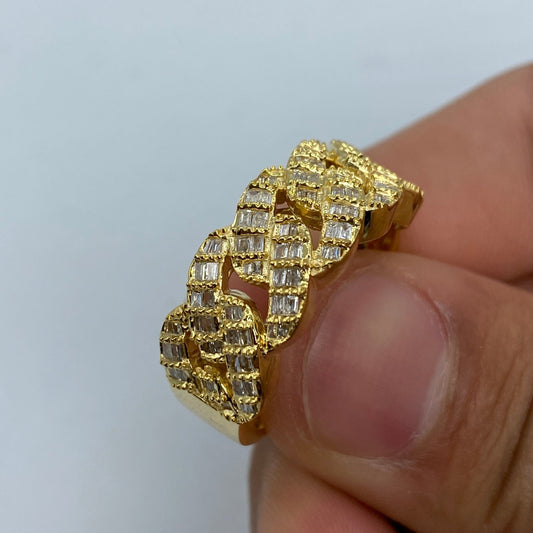10K Baguette Cuban Link Diamond Ring Style #3