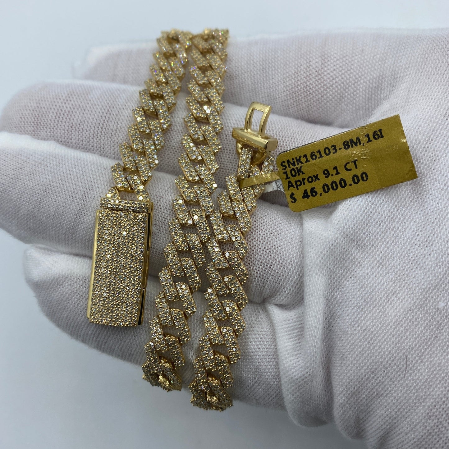 10K 8MM Cuban Link Diamond Chain 16"