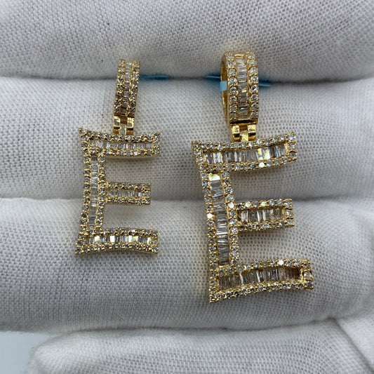 14K E Diamond Baguette Initial Pendant