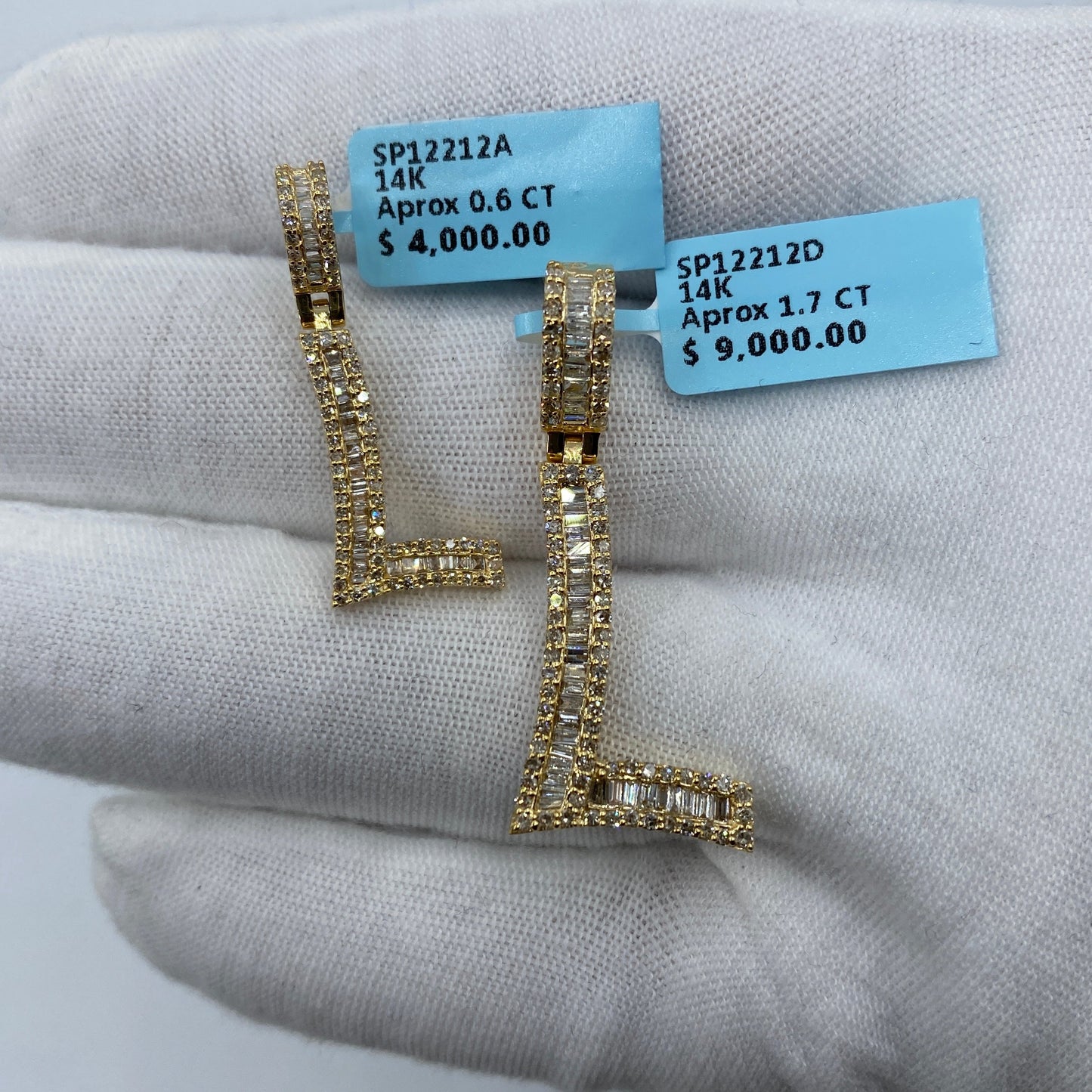14K L Diamond Baguette Initial Pendant