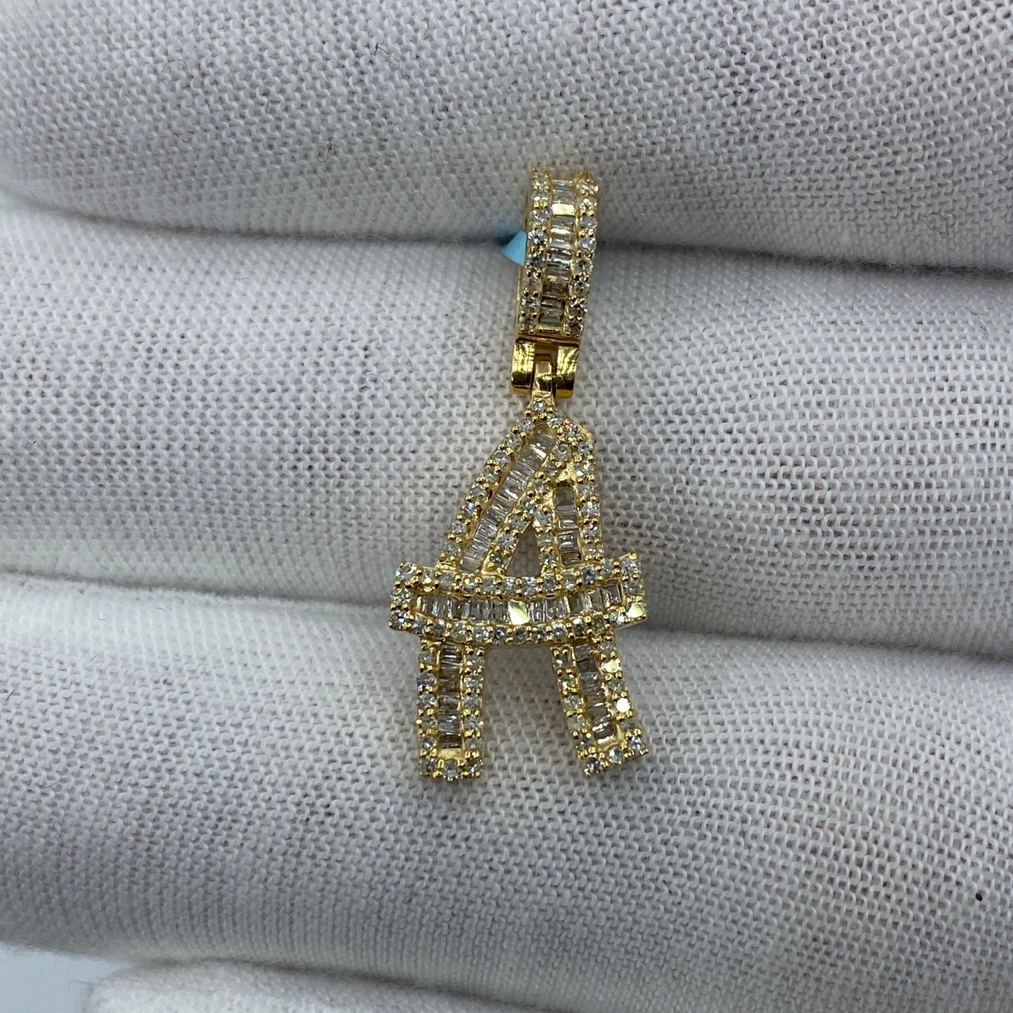 14K A Diamond Baguette Initial Pendant