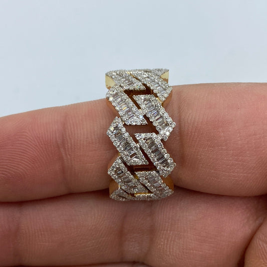 10K Baguette Cuban Link Diamond Ring Style #1