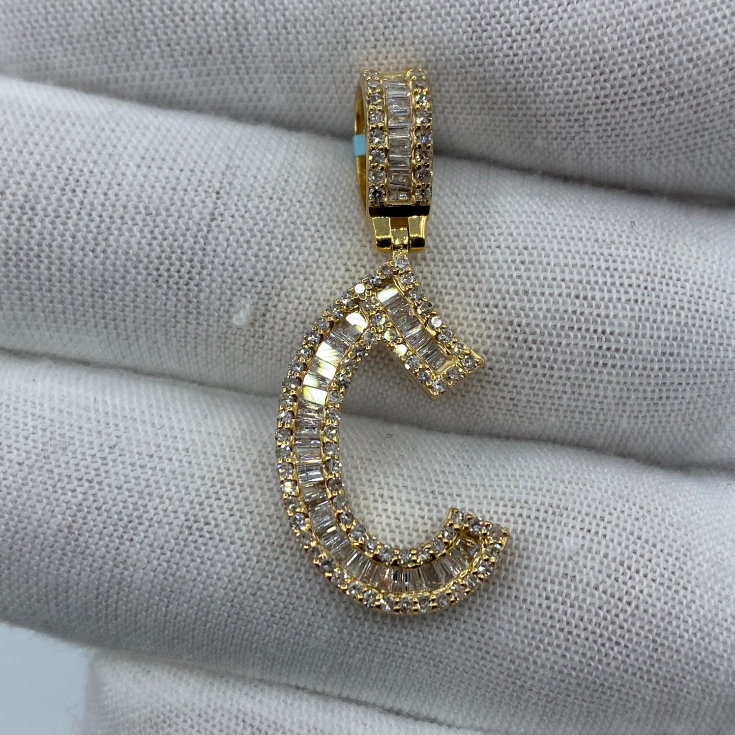14K C Diamond Baguette Initial Pendant