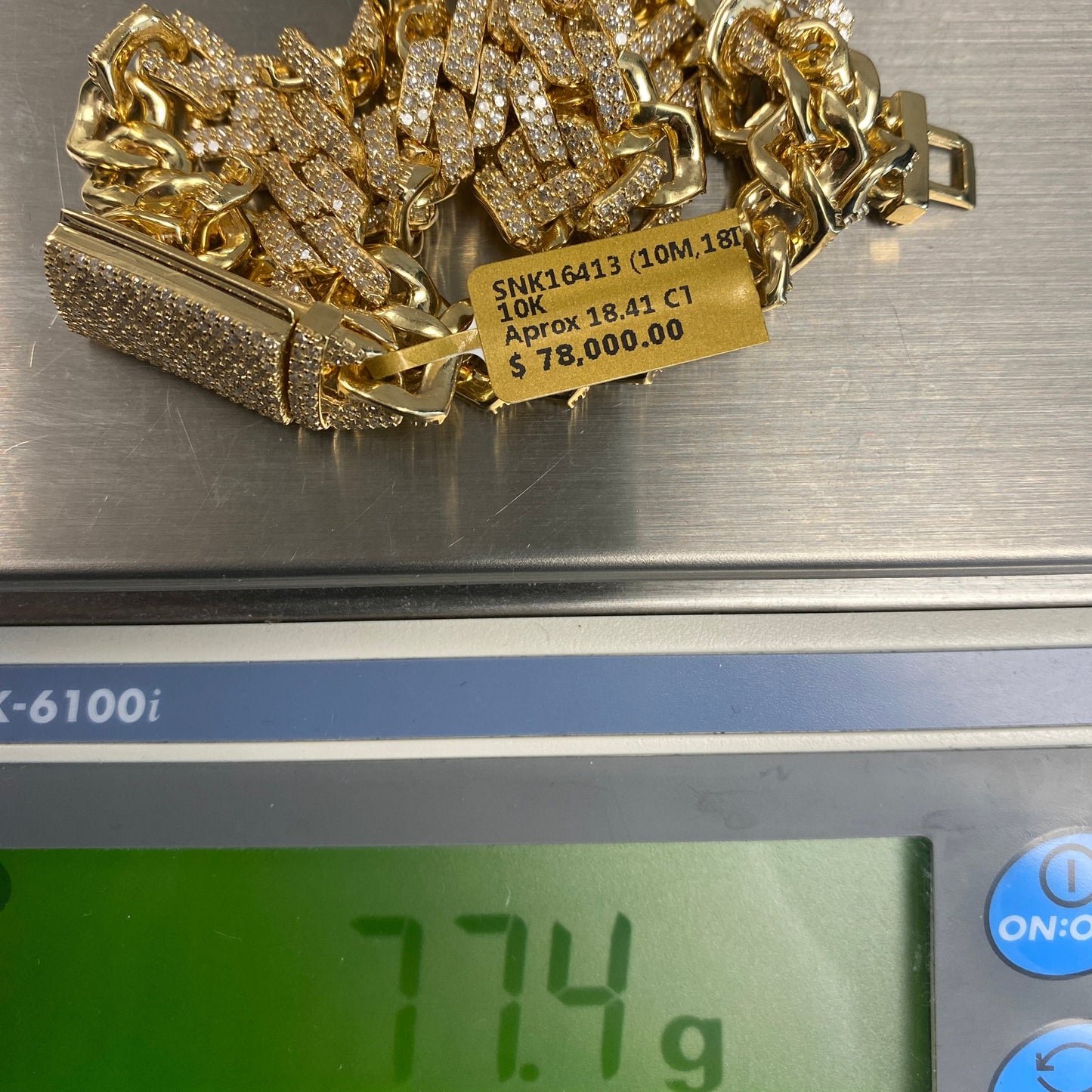 10K 10MM Cuban Link Diamond Chain 18"