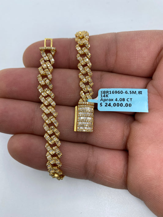 14K Cuban Baguette Bracelet 6.5mm, 8in