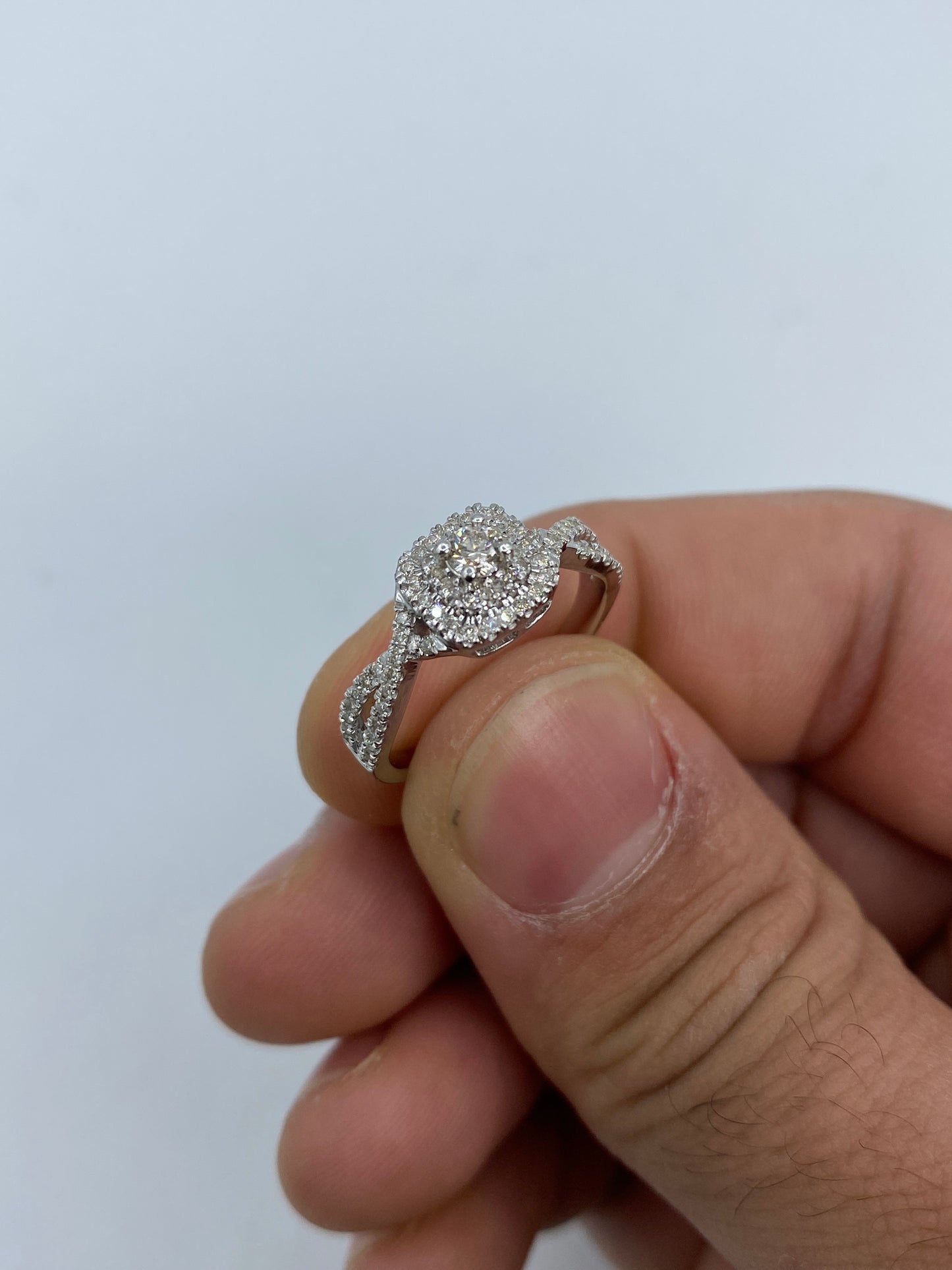 Square Large Center Stone Spiral Engagement Ring