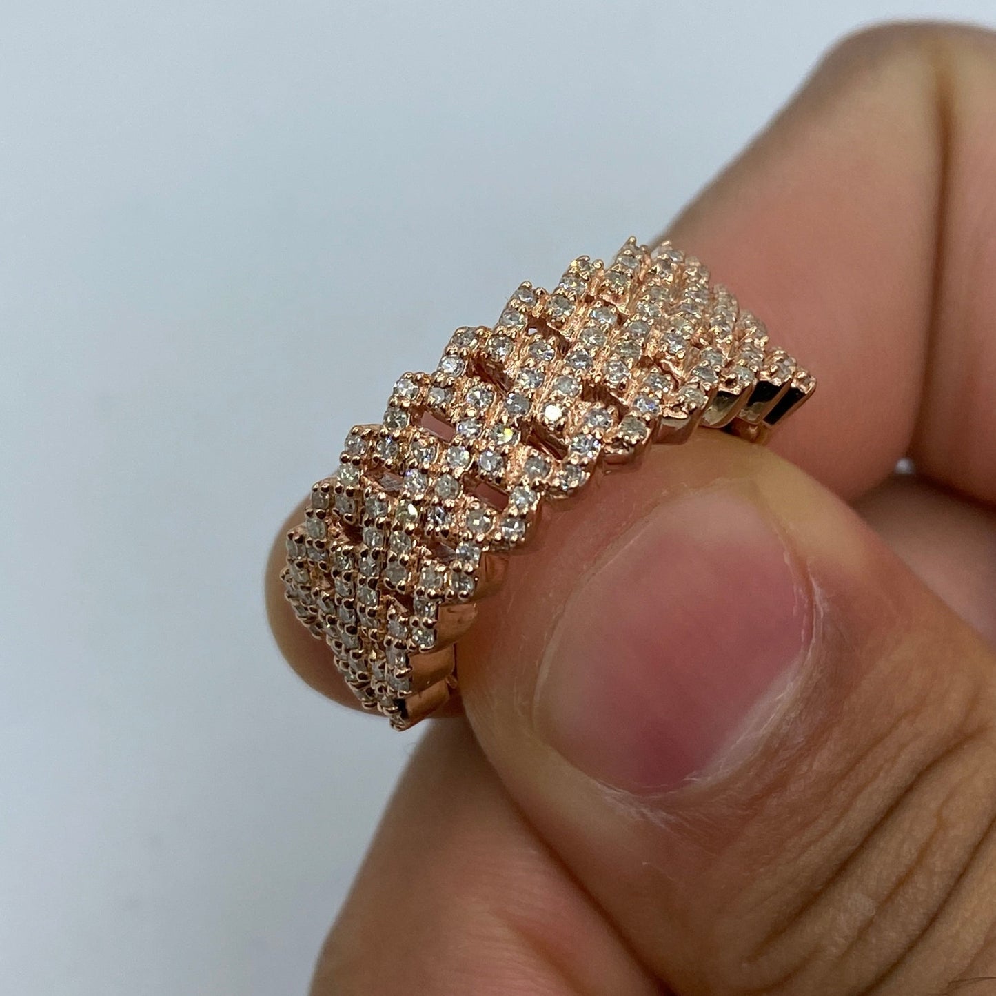 10K Double Cuban Link Diamond Ring