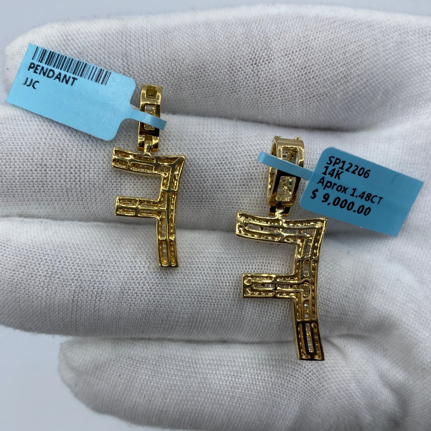 14K F Diamond Baguette Initial Pendant