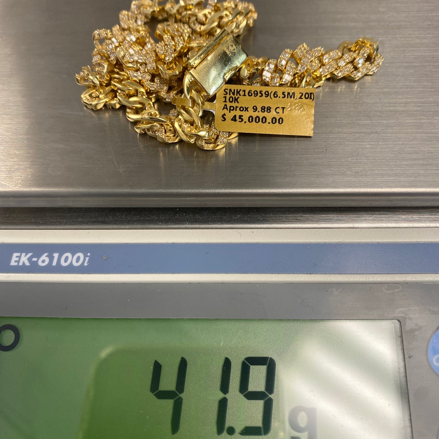 10K 6.5MM Cuban Link Diamond Baguette Chain 20"