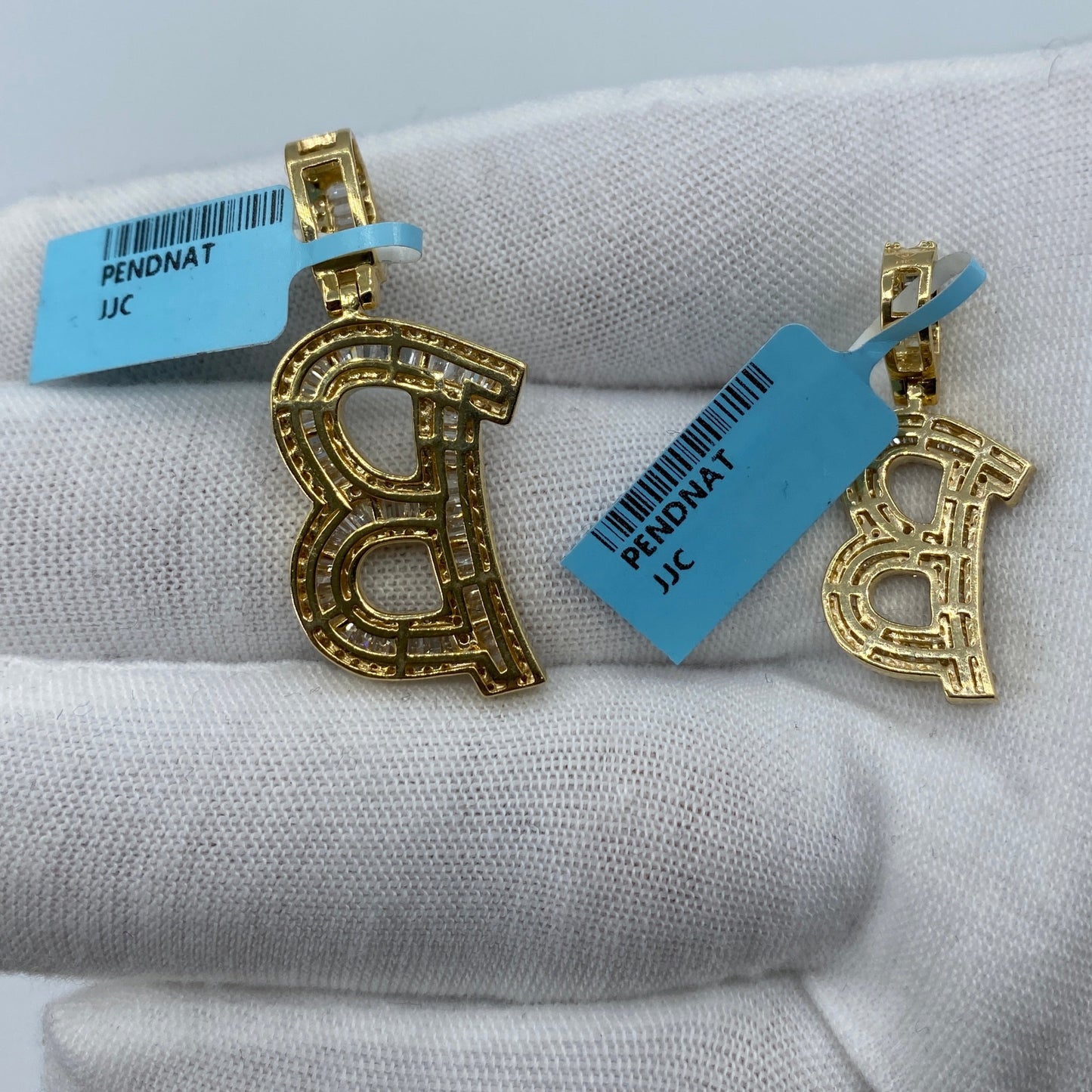 14K B Diamond Baguette Initial Pendant