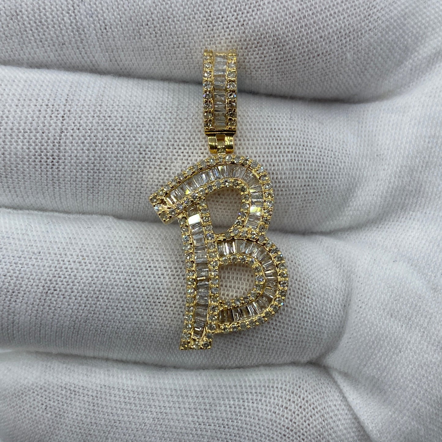 14K B Diamond Baguette Initial Pendant