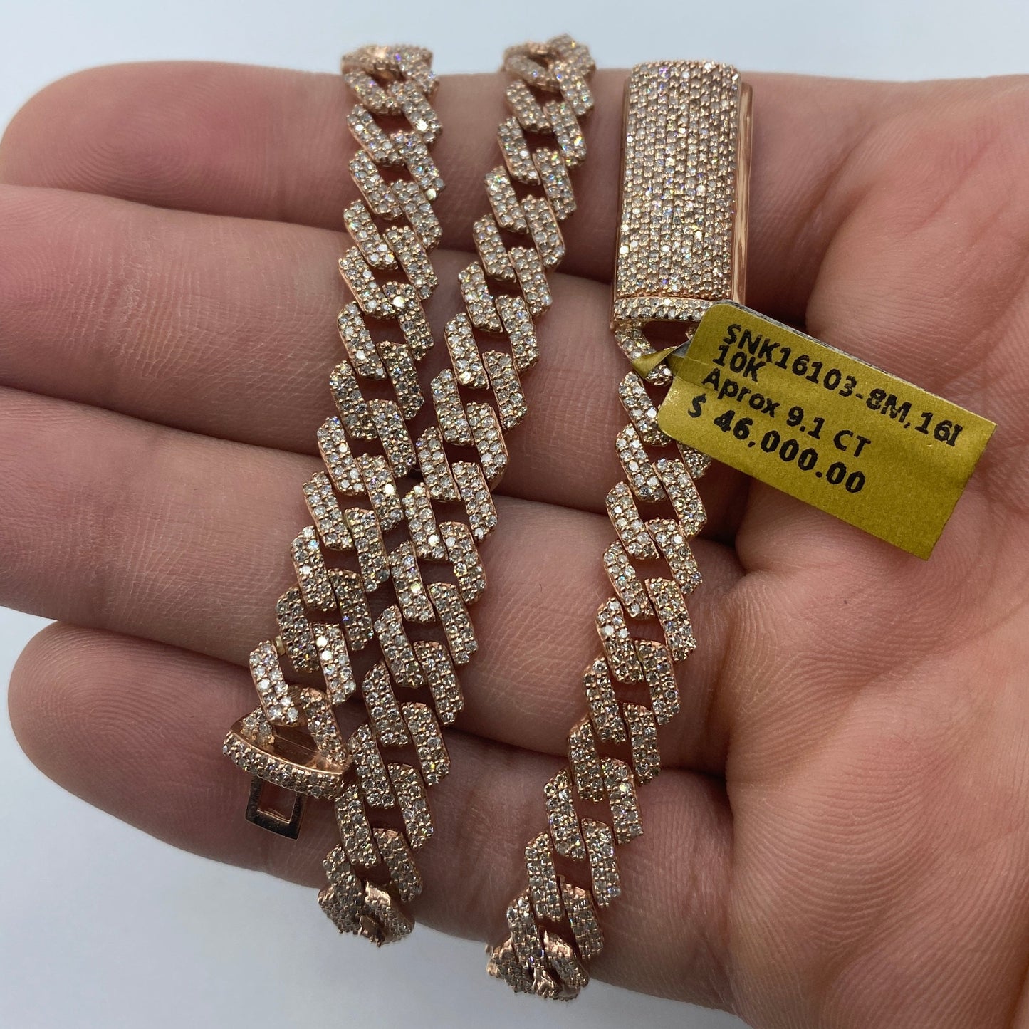 10K 8MM Cuban Link Diamond Chain 16"