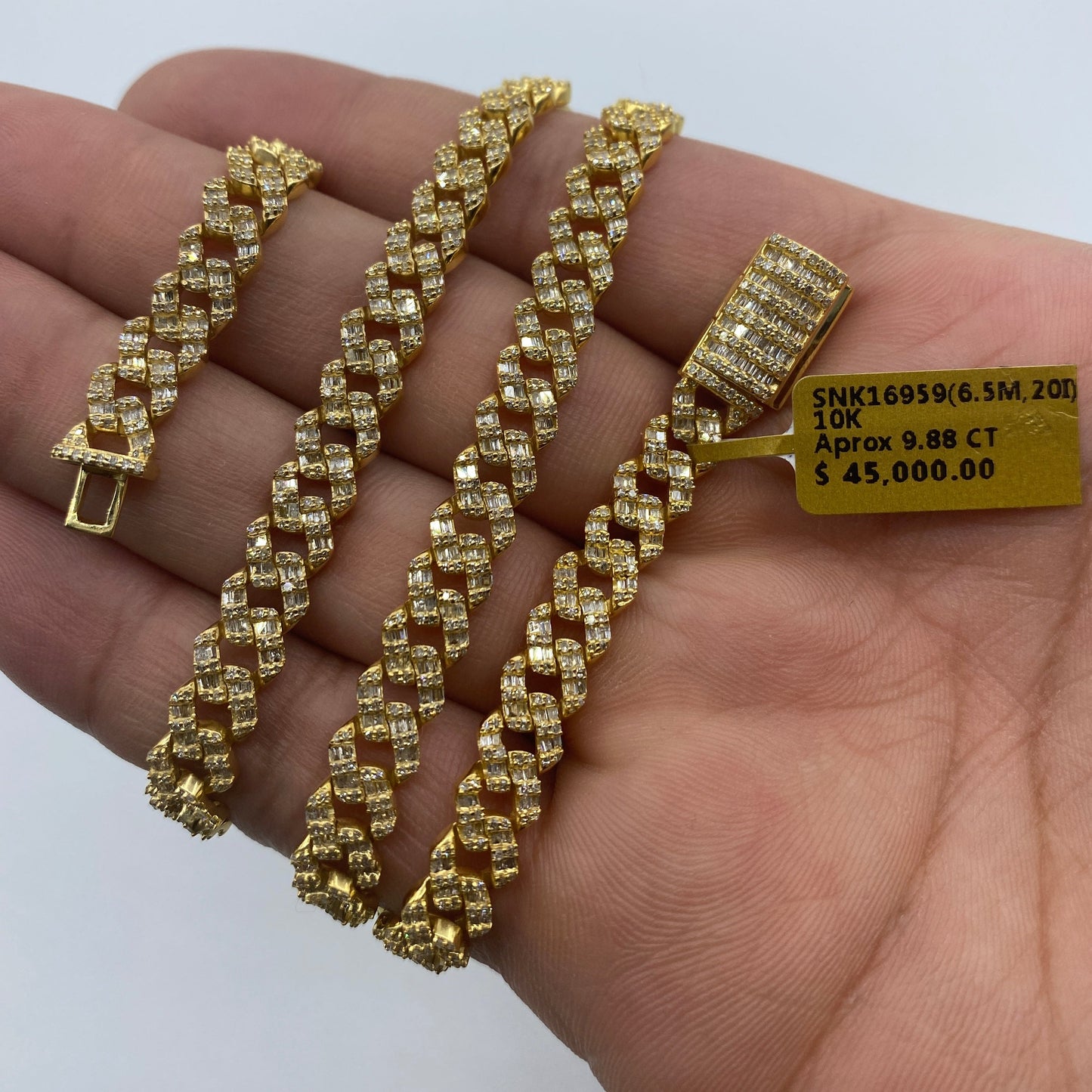 10K 6.5MM Cuban Link Diamond Baguette Chain 20"