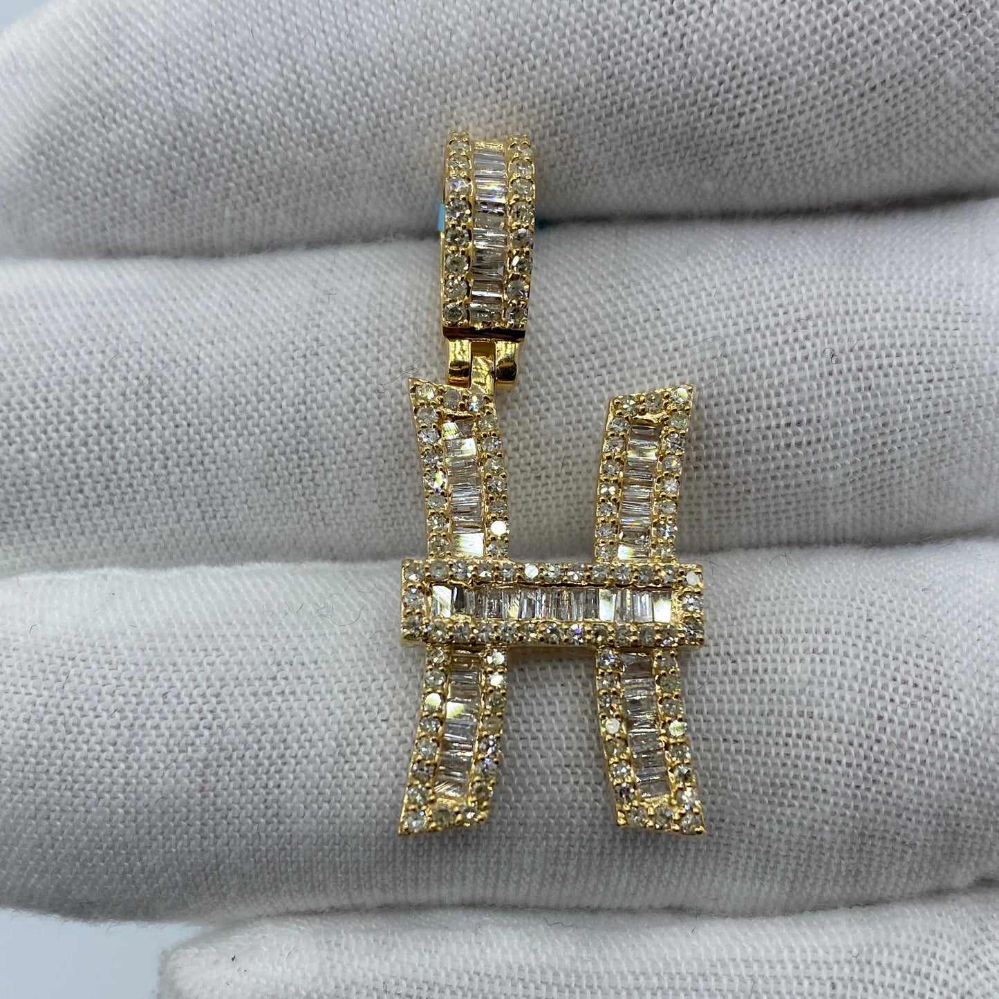 14K H Diamond Baguette Initial Pendant
