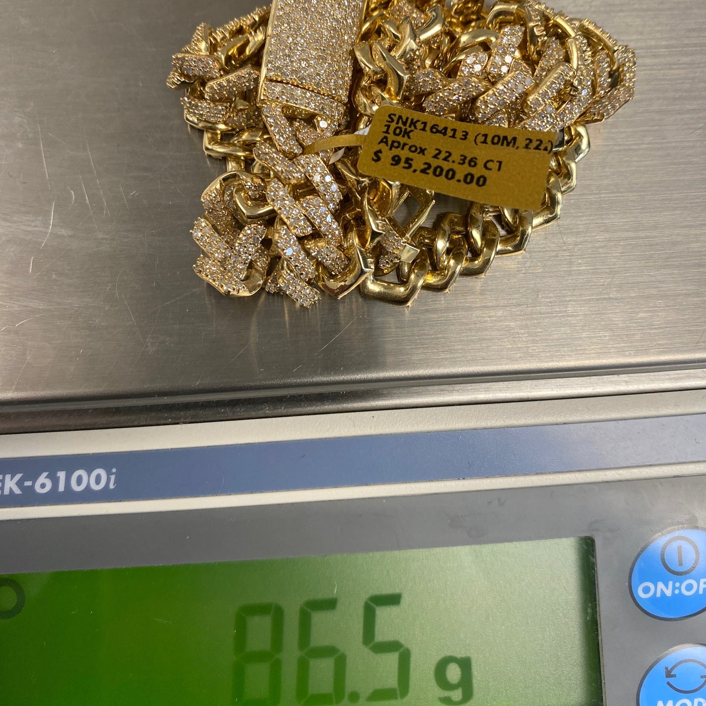 10K 10MM Cuban Link Diamond Chain 22"