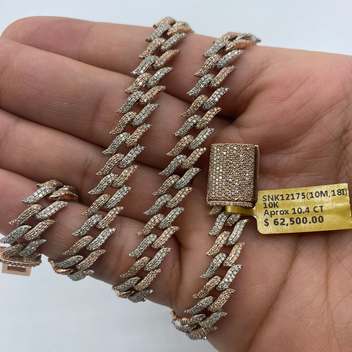 10K 10MM Thorn Cuban Link Diamond Chain 18"