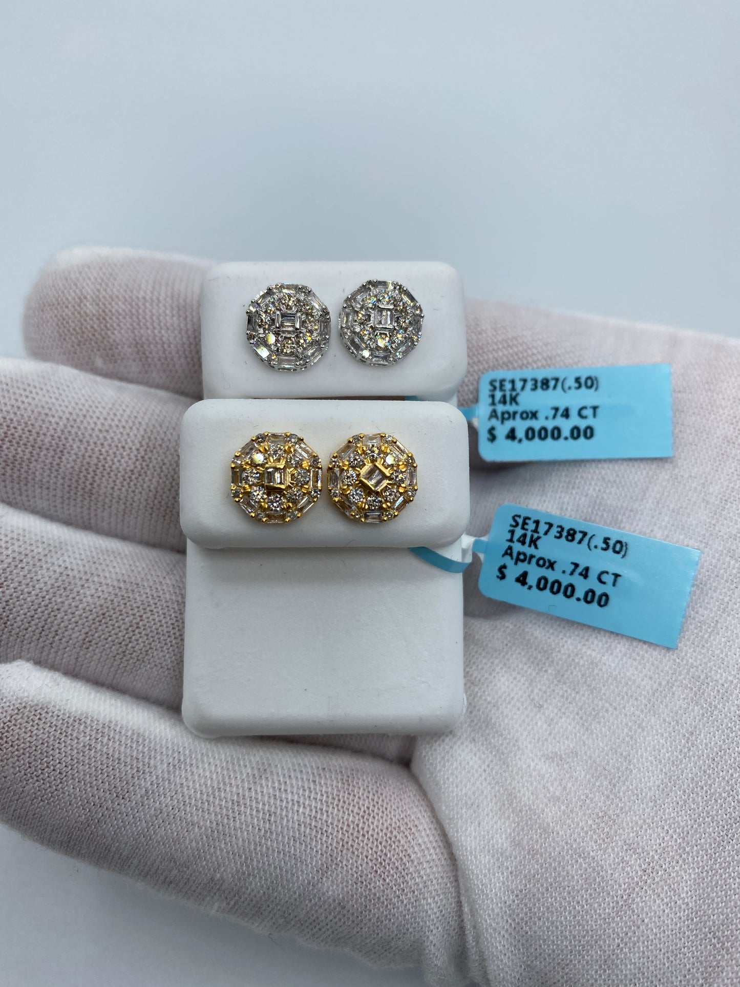 Circle Flower Baguette Earrings