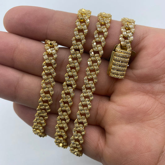 10K 6.5MM Cuban Link Diamond Baguette Chain 22"