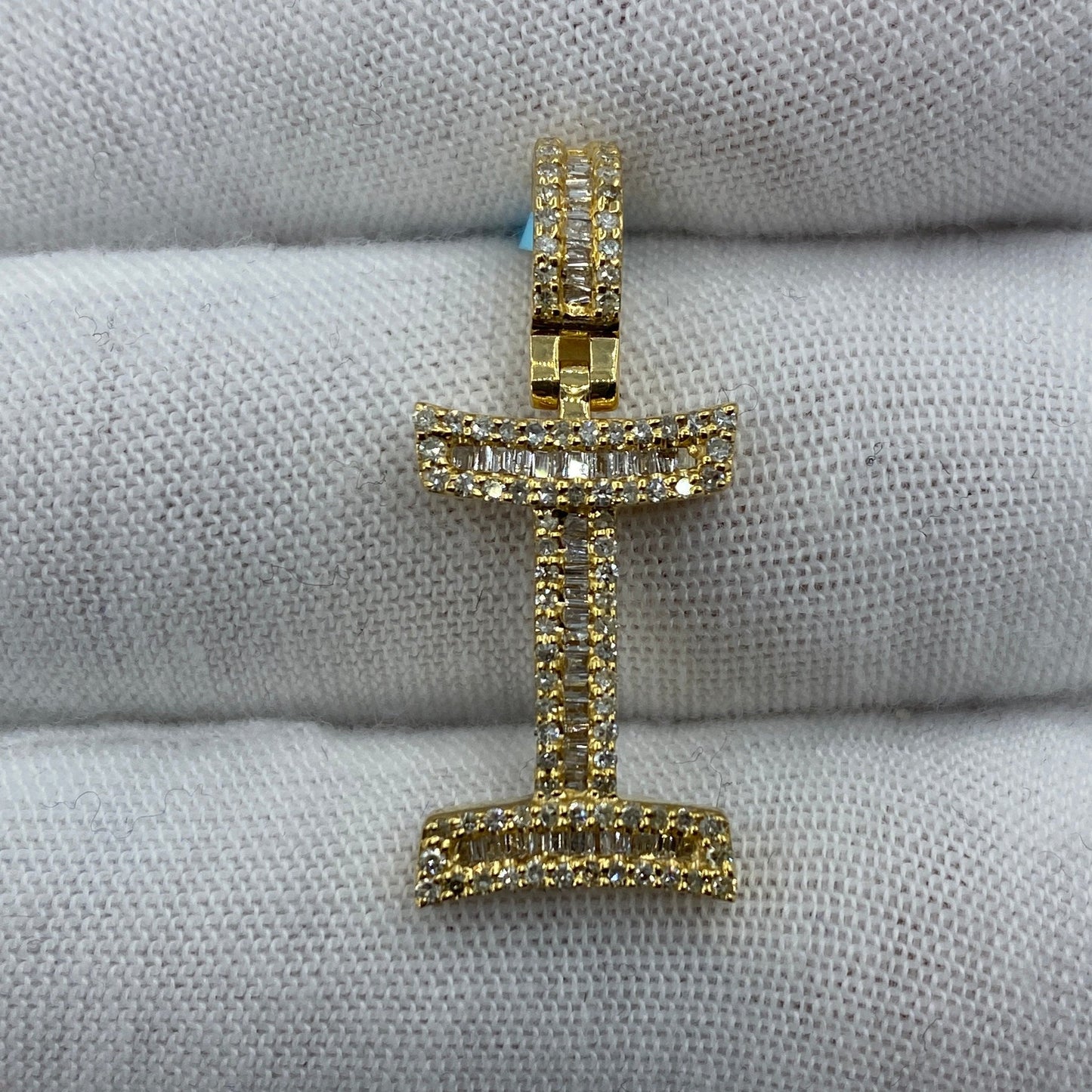14K I Diamond Baguette Initial Pendant
