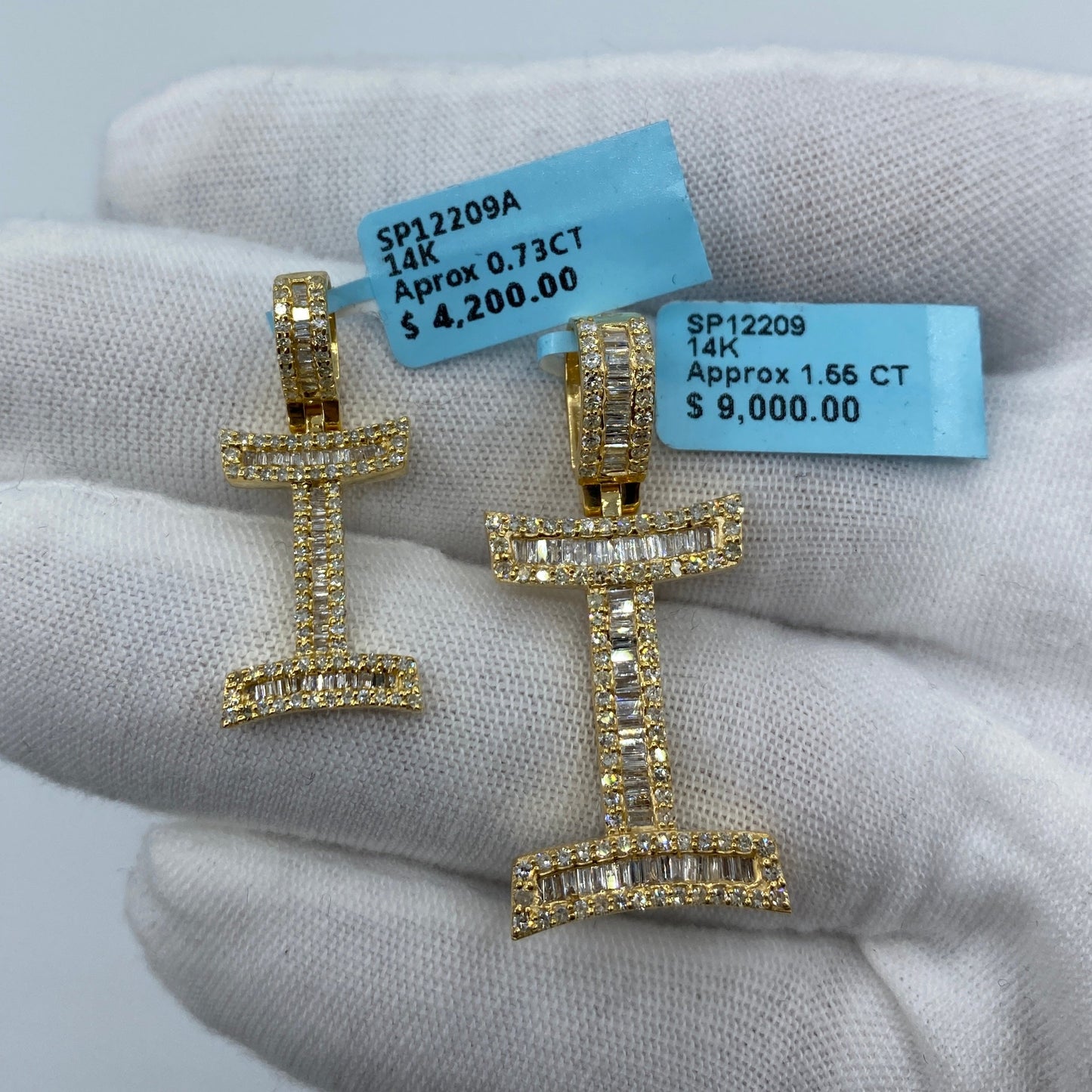 14K I Diamond Baguette Initial Pendant