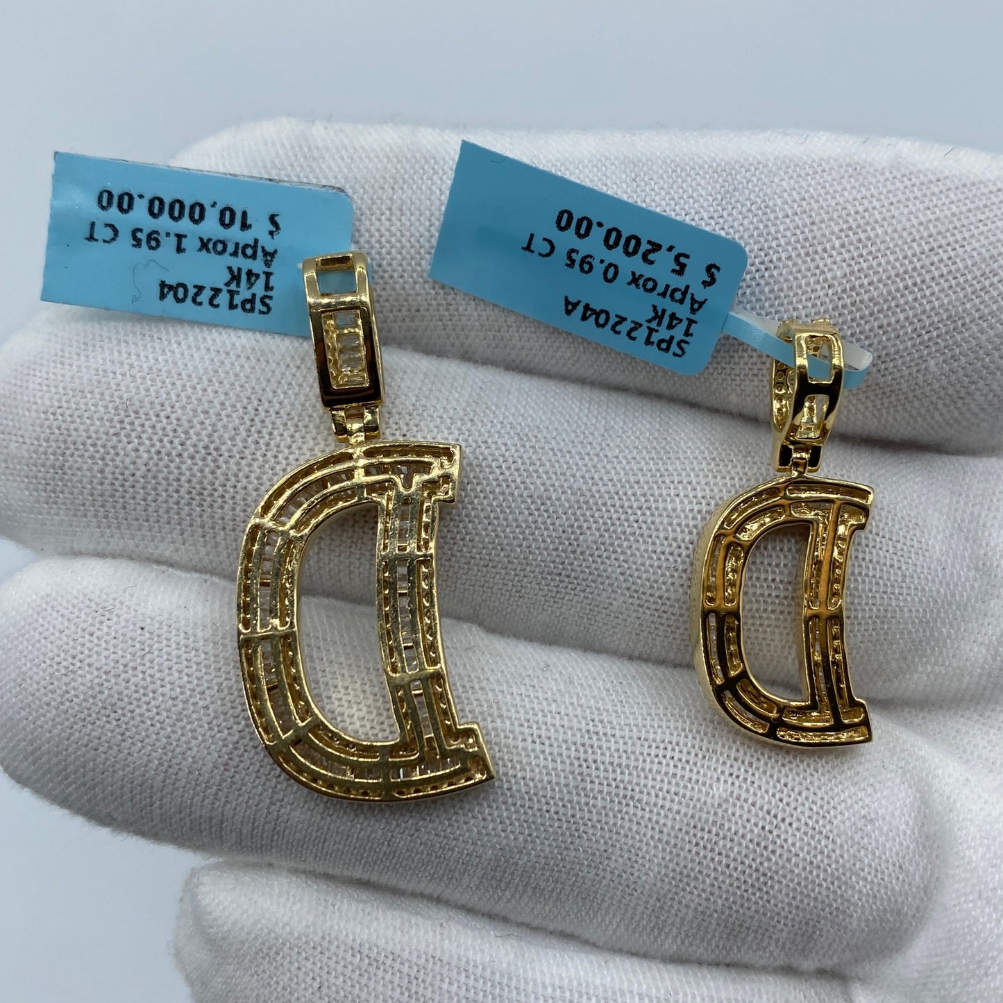 14K D Diamond Baguette Initial Pendant