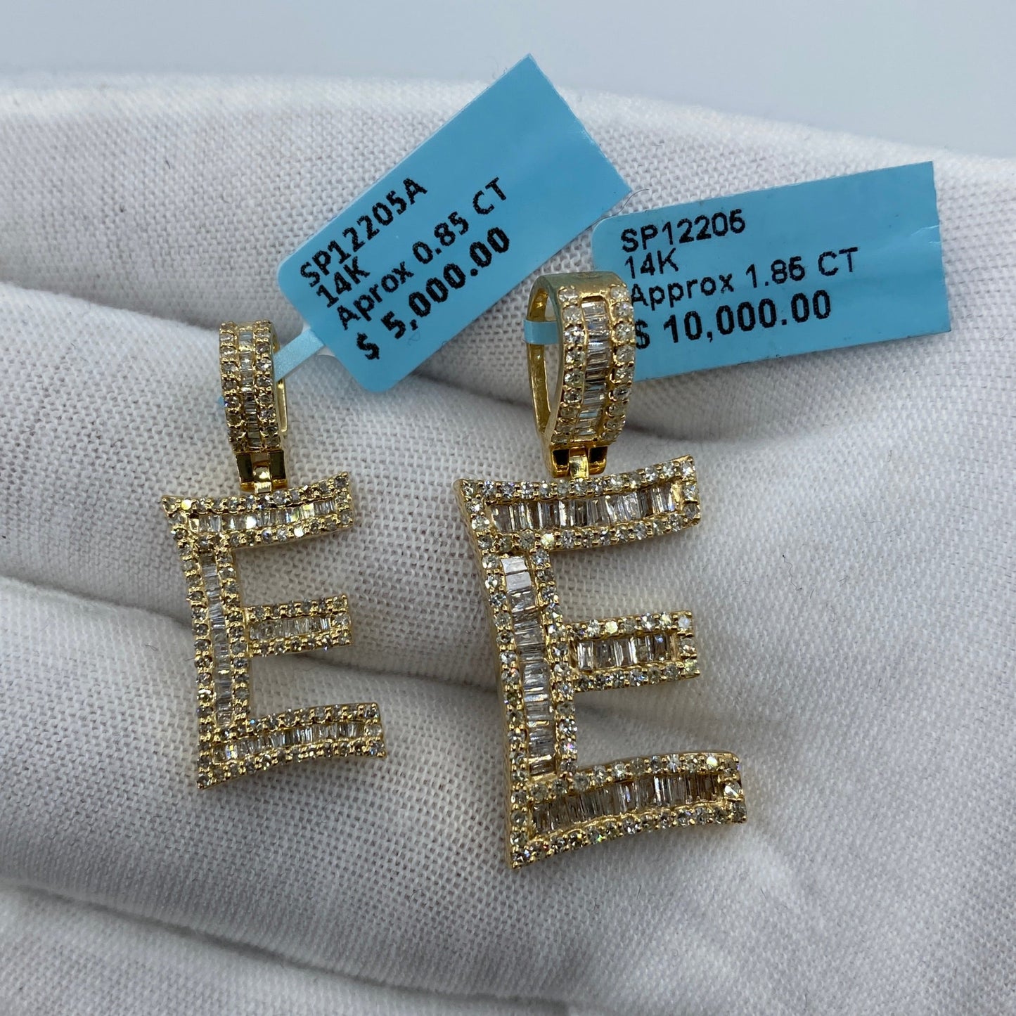 14K E Diamond Baguette Initial Pendant