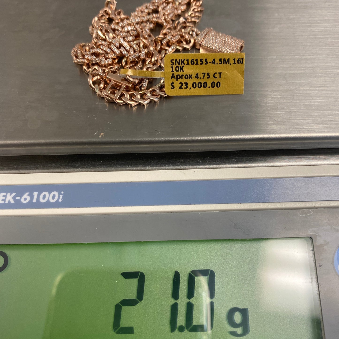 10K 4.5MM Cuban Link Diamond Chain 16"