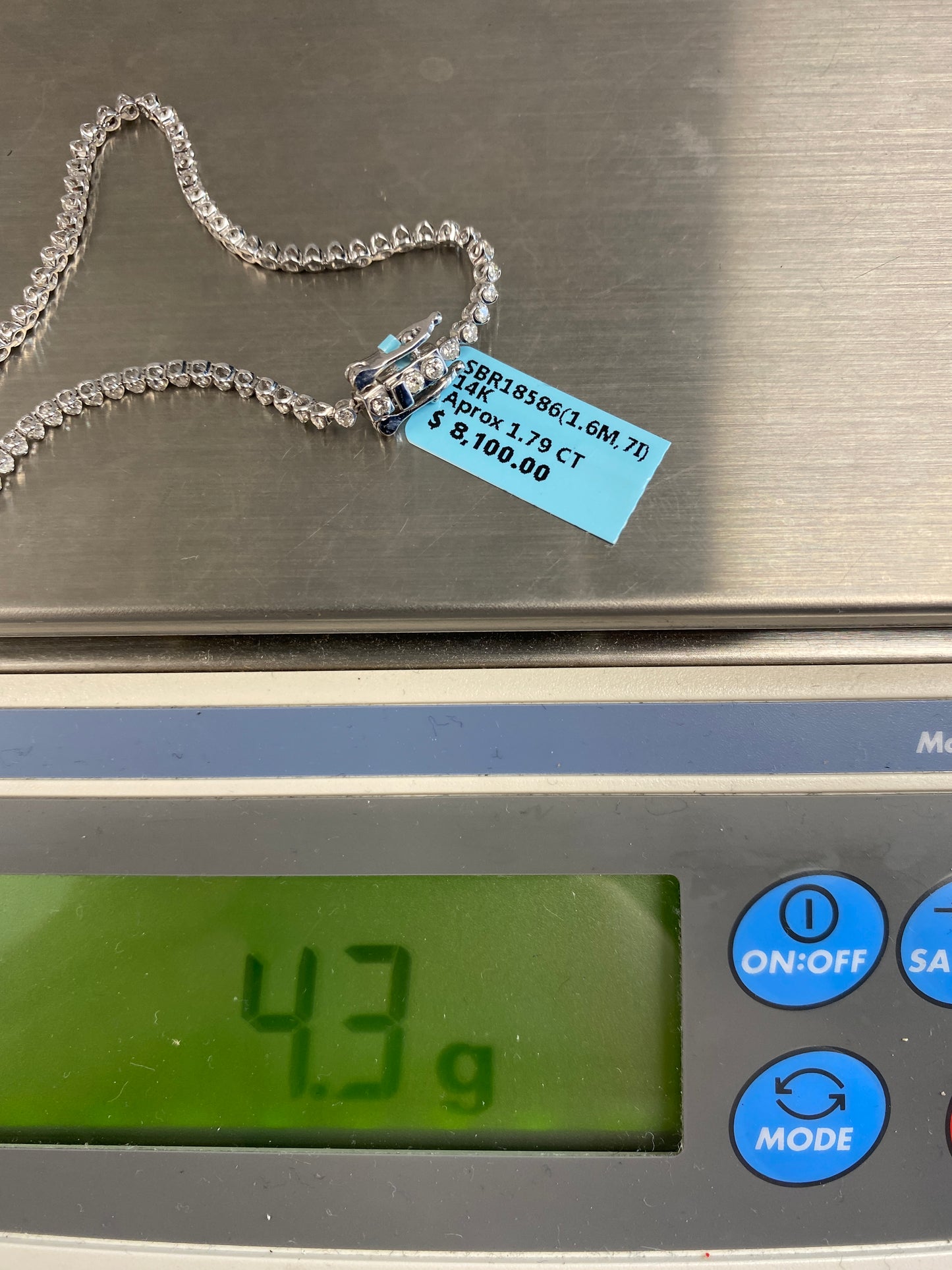 14K Tennis Bezel Bracelet 1.6mm, 7in