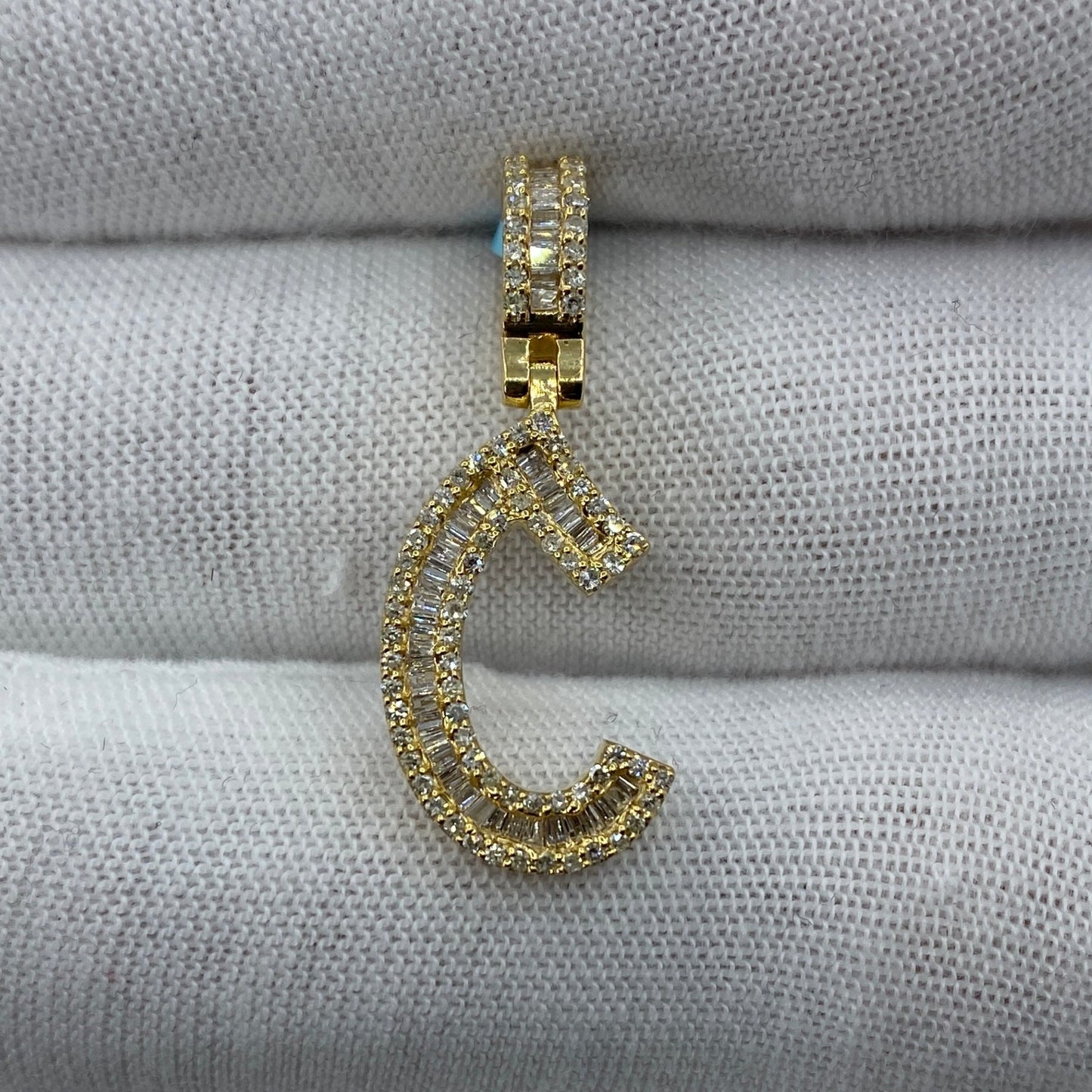 14K C Diamond Baguette Initial Pendant