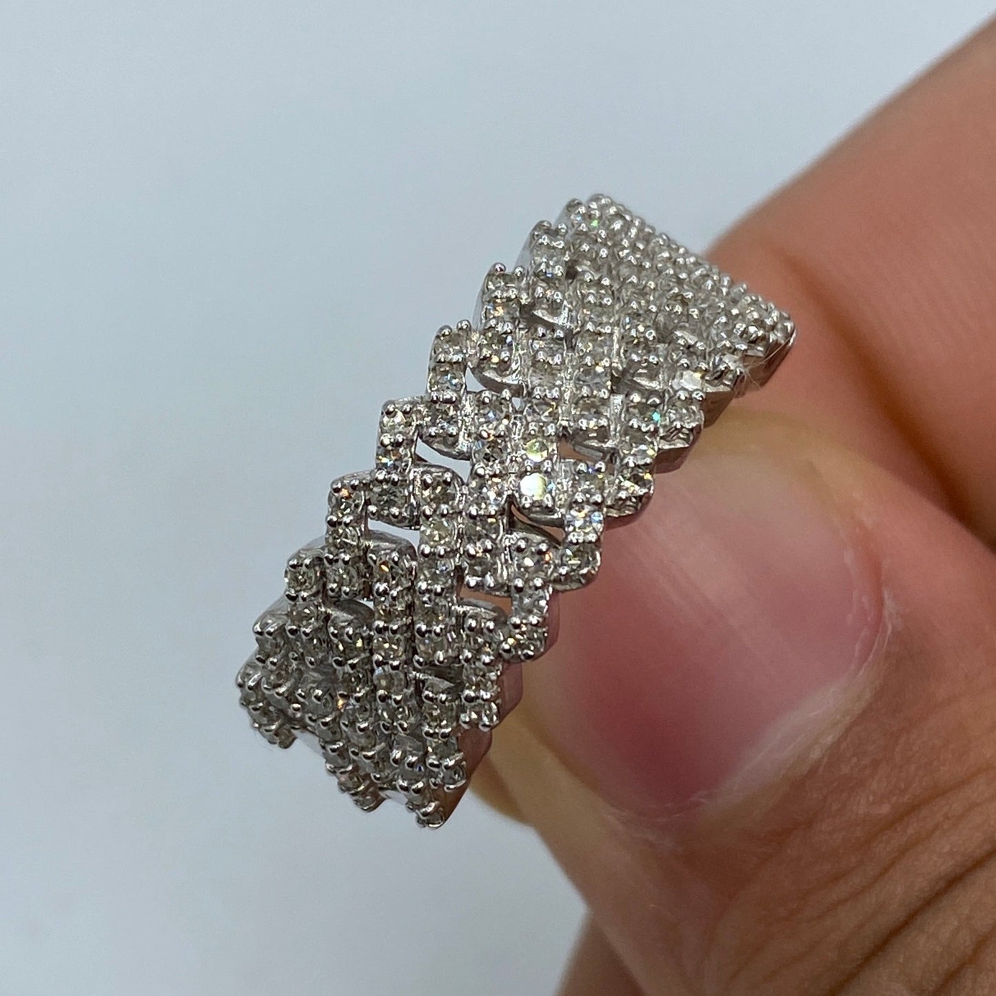 10K Double Cuban Link Diamond Ring