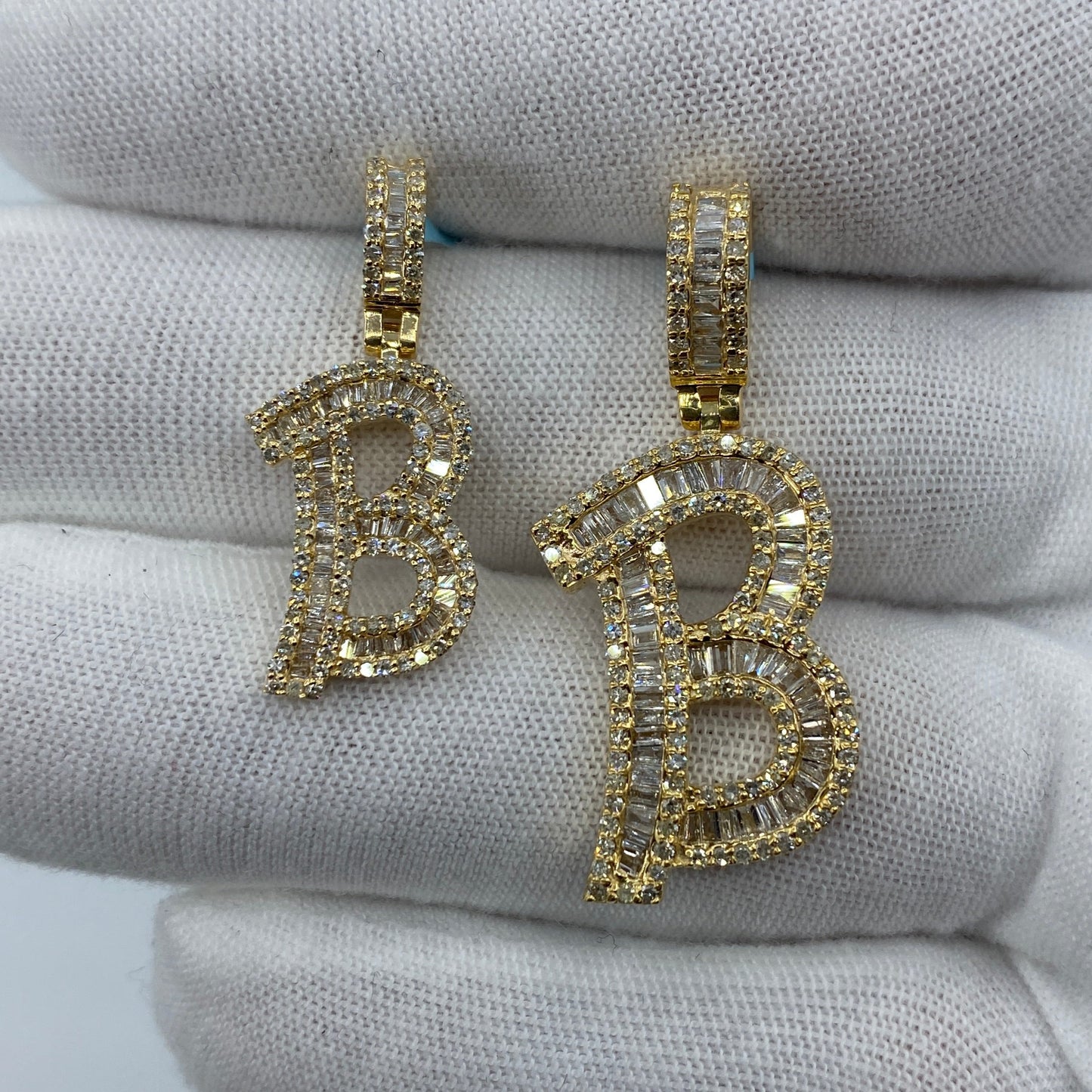 14K B Diamond Baguette Initial Pendant