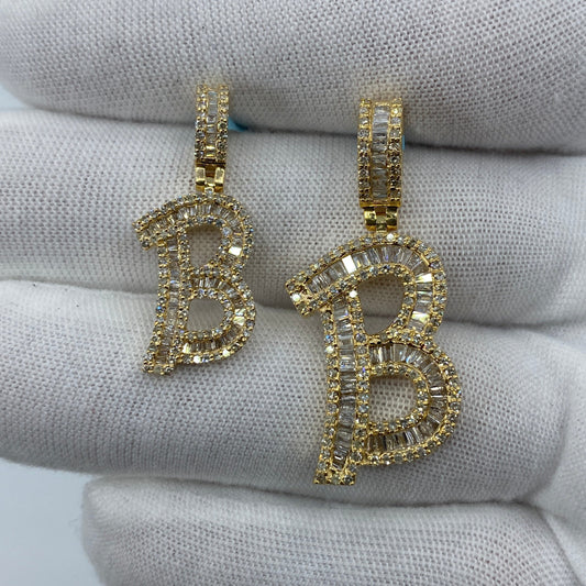 14K B Diamond Baguette Initial Pendant