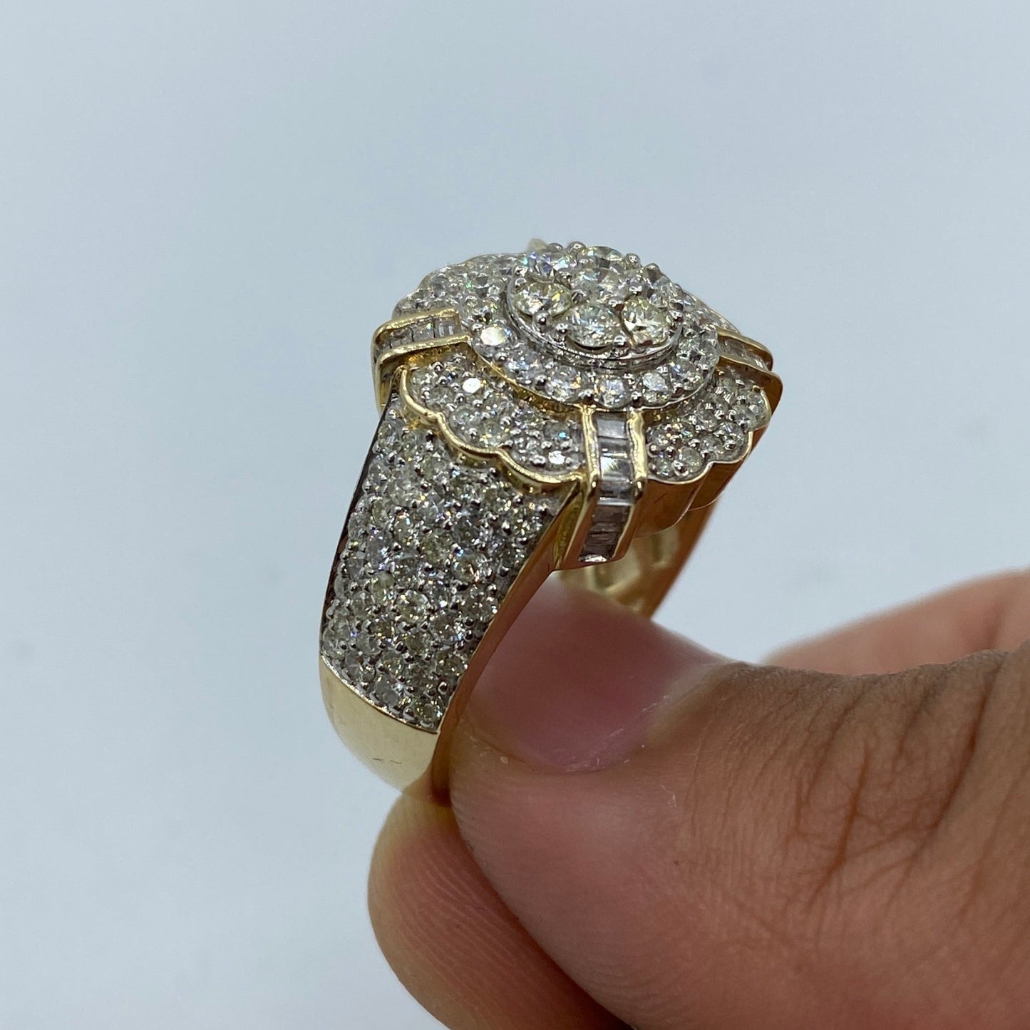 10K Divine Flower Diamond Baguette Ring
