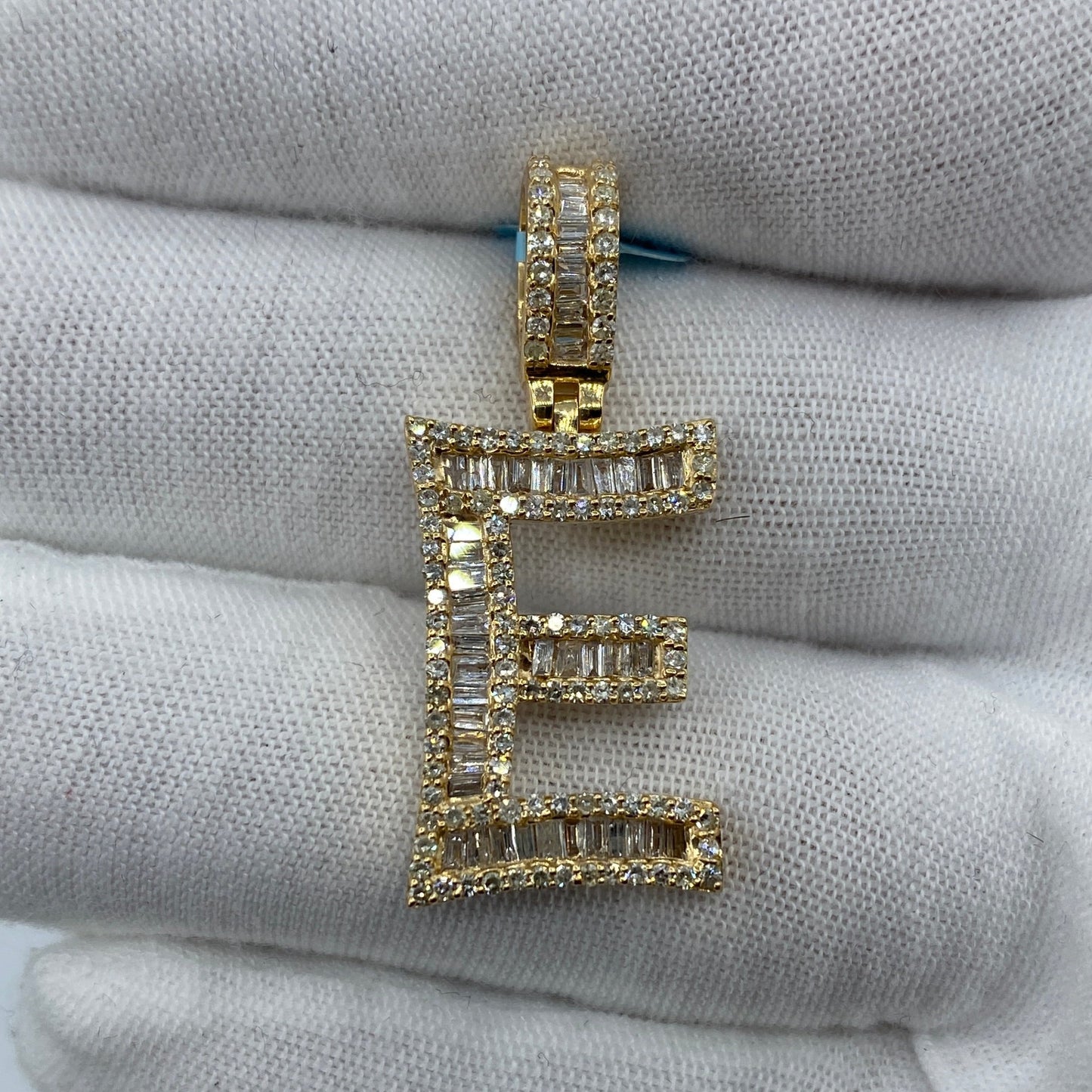 14K E Diamond Baguette Initial Pendant