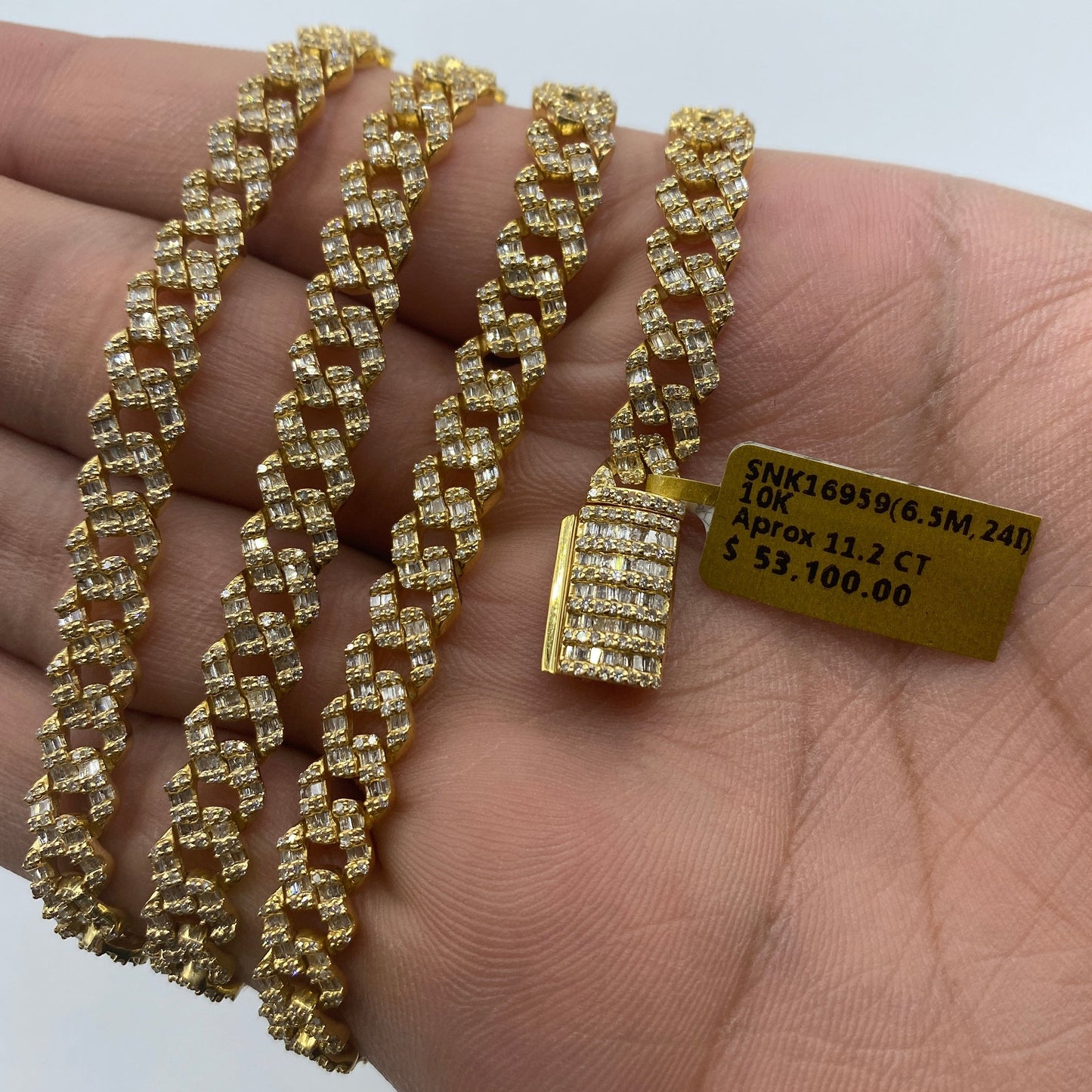 10K 6.5MM Cuban Link Diamond Baguette Chain 24"