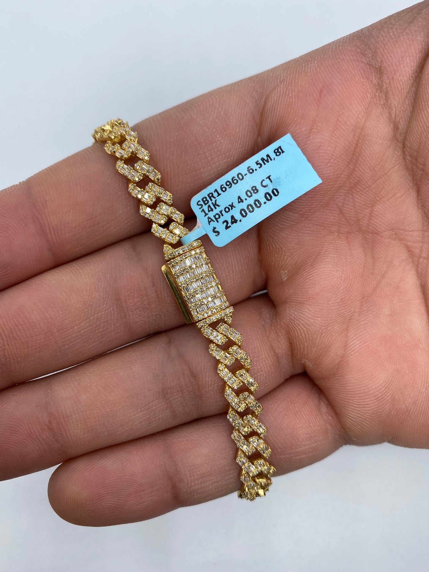 14K Cuban Baguette Bracelet 6.5mm, 8in