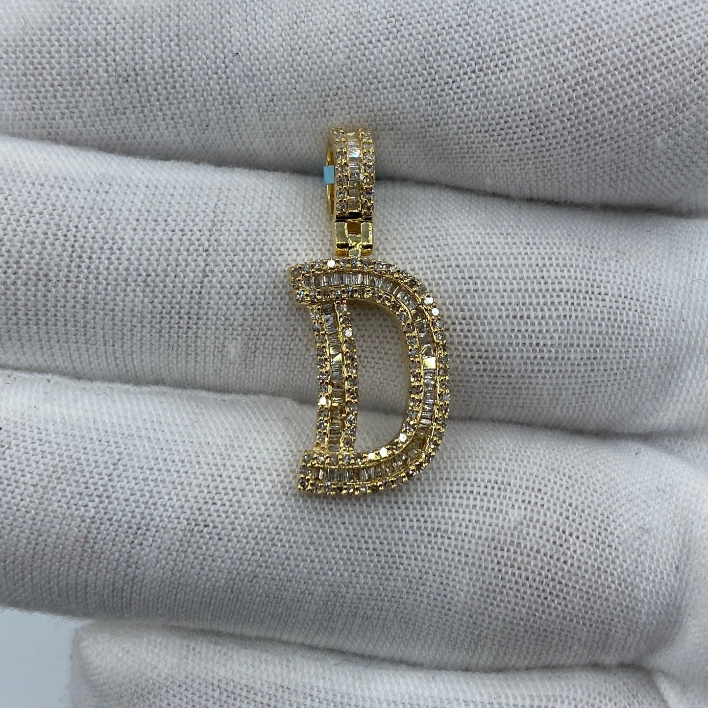 14K D Diamond Baguette Initial Pendant