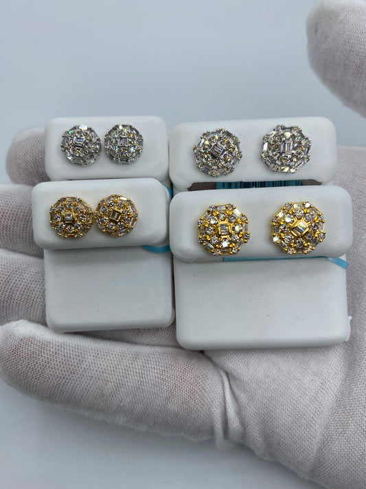 Circle Flower Baguette Earrings