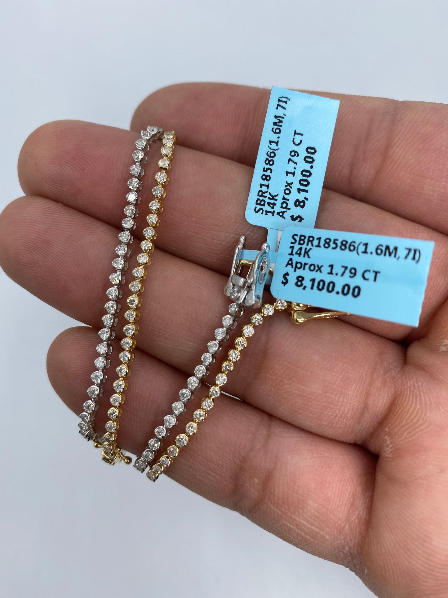 14K Tennis Bezel Bracelet 1.6mm, 7in