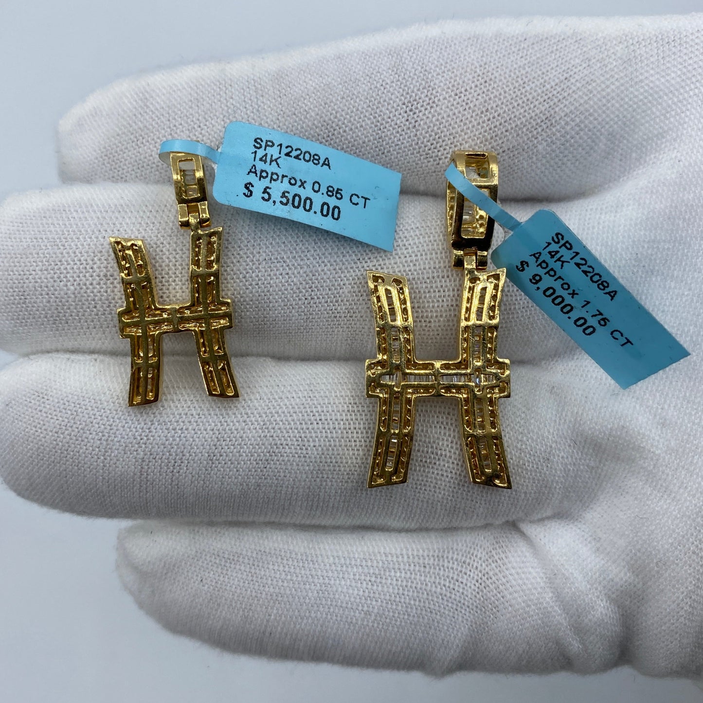 14K H Diamond Baguette Initial Pendant