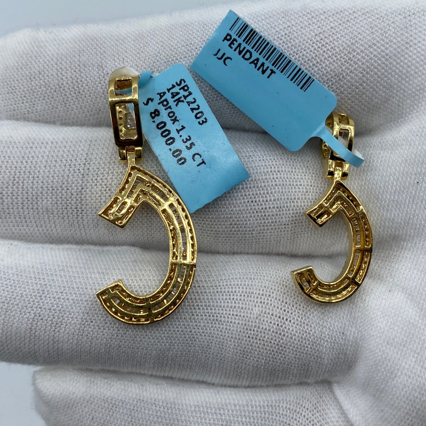 14K C Diamond Baguette Initial Pendant